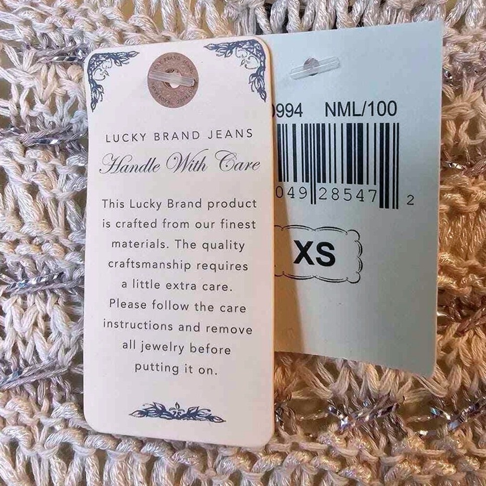 Lucky Brand Sweater Women XS Cream Silver Metallic Open Knit New 7W50994 - Picture 9 of 13